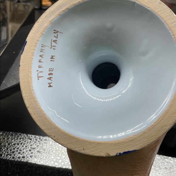 Tiffany Candlestick Holder Made in Italy Blue White Floral Handled 6"x5” - Picture 7 of 7